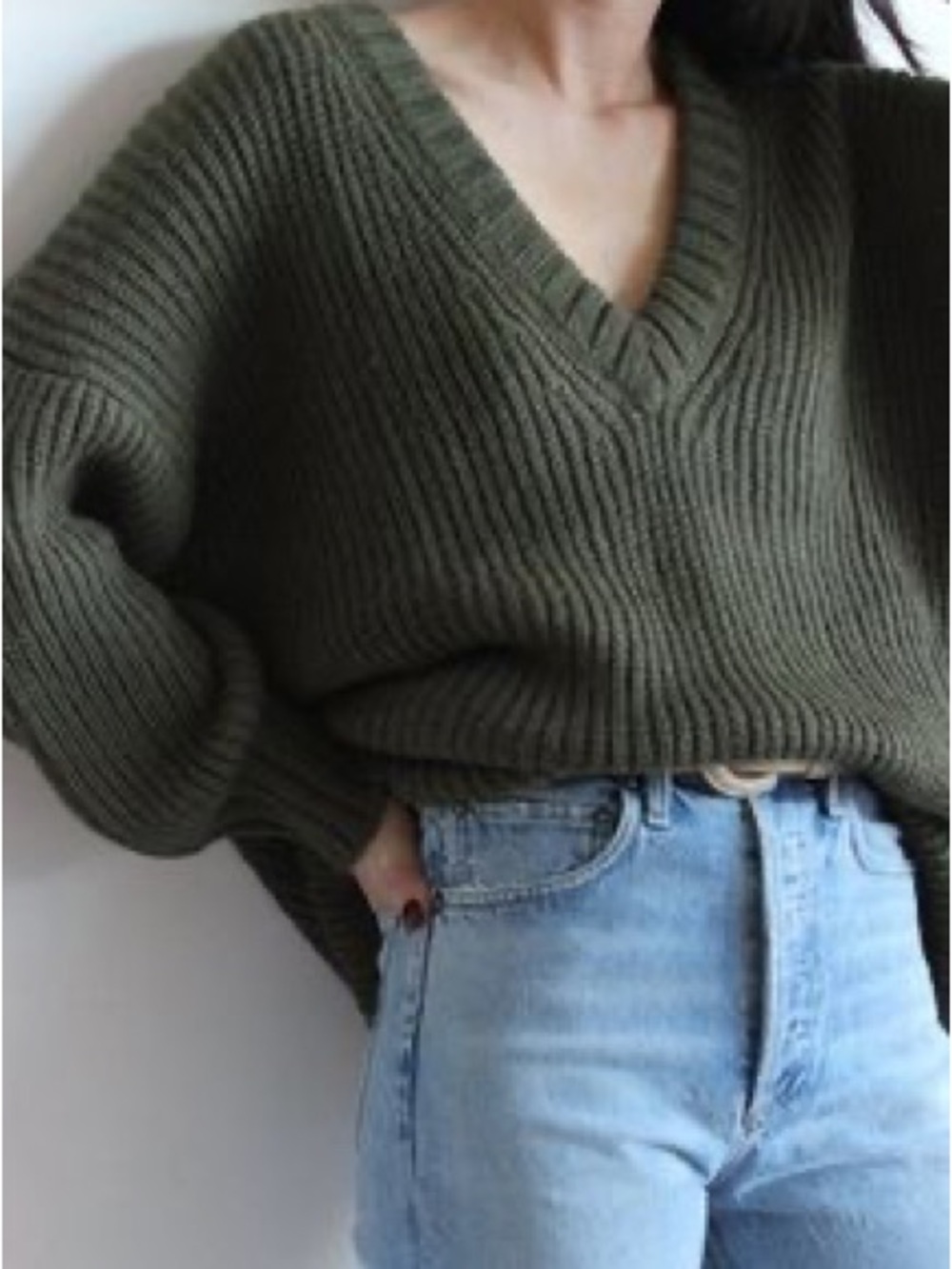 First Rite Long V Sweater 100% Alpaca Sweater in  Green  Size S